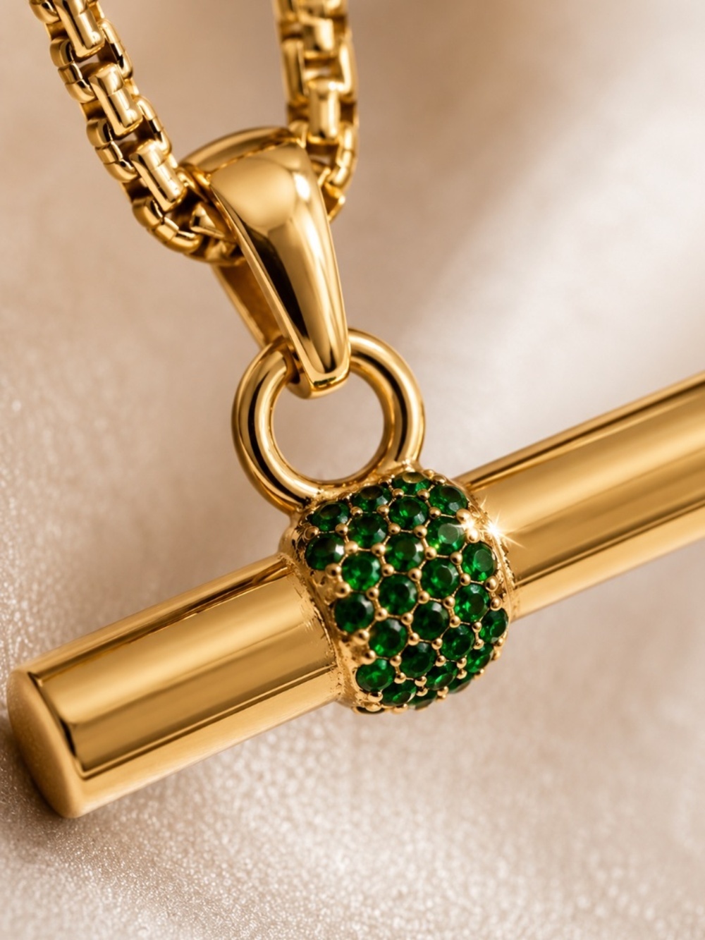 Gold Bar Pendant Necklace with Green Accent - Picture 14 of 14